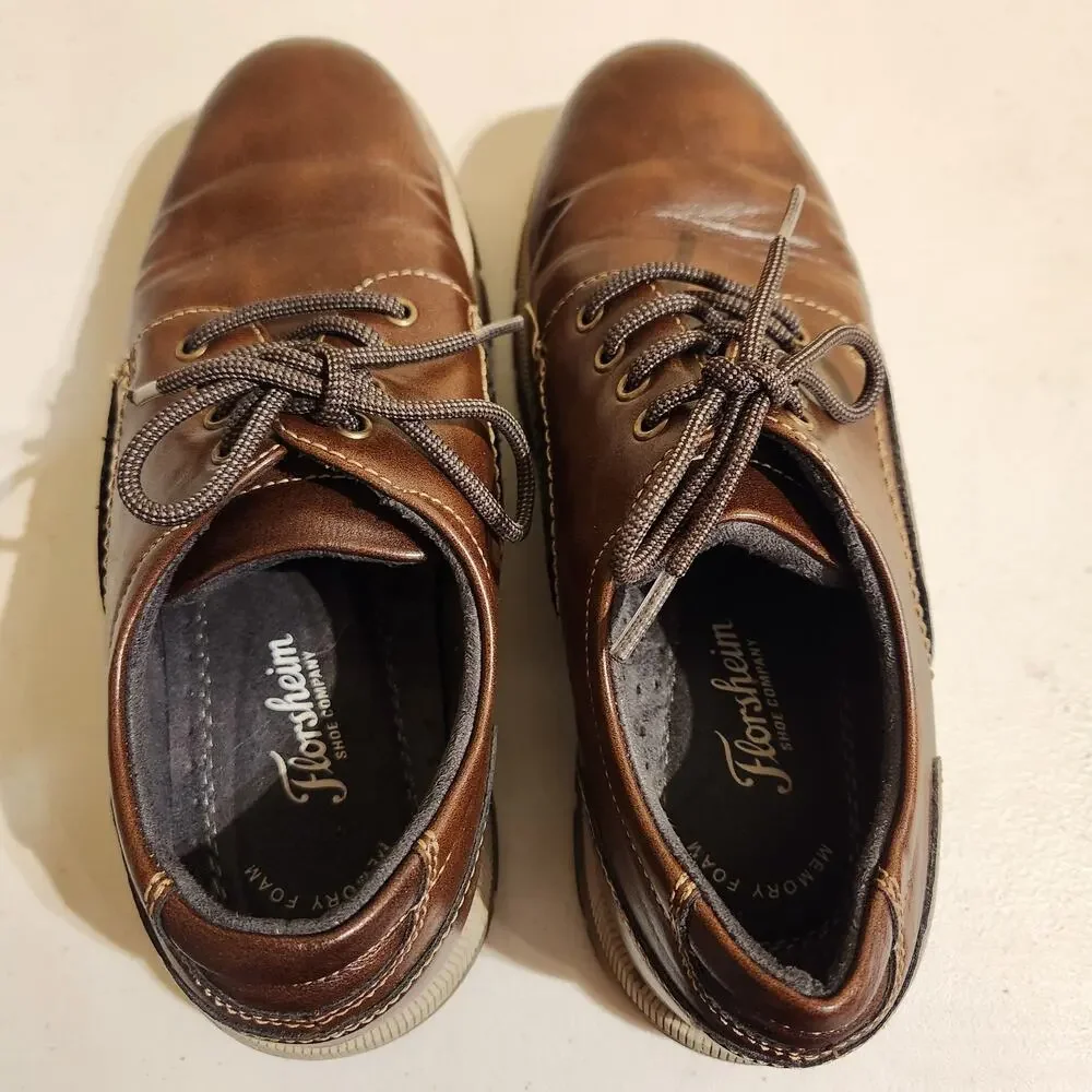 Florsheim Boys 3M Lookout Jr. Plain Toe Oxford Shoes Cognac Brown Preppy Dress